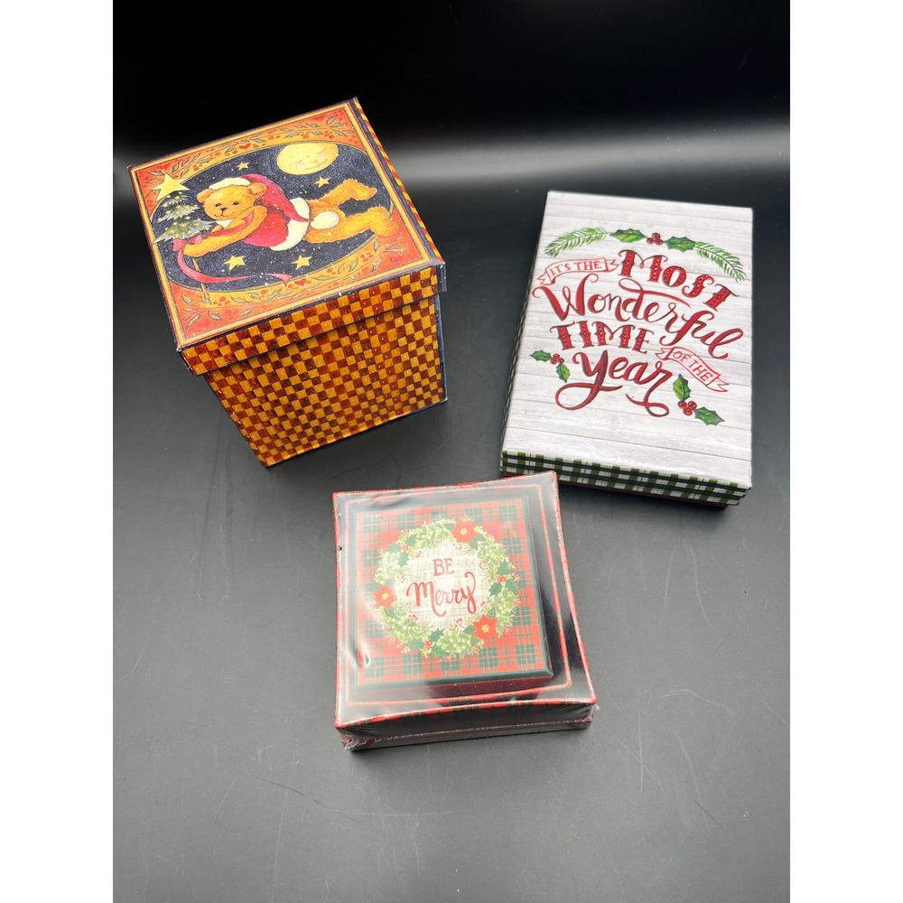 Christmas Jewelry Gift Boxes Set of 5 Holiday Themed Decorative Boxes Various Sz